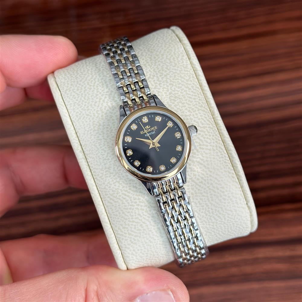 ساعت الگانس زنانه دورنگ طلایی ص مشکیES8145(ELEGANCE)